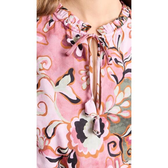 MISA LORENA BATIK PRINT COTTON BLEND MINI DRESS RUCHED WAIST RUFFLE TRIM SZ XS - Picture 5 of 10